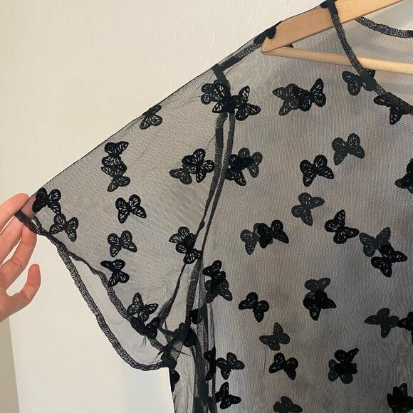 Womens Size 3X Sheer Mesh Velvet Butterfly Top Shirt Whimsigoth Dark Fairy - Picture 2 of 3